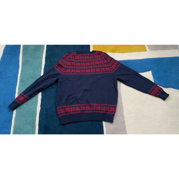 Vintage Le Tigre Men's Large Wool Blend Blue Red Holiday Sweater - Picture 2 of 8